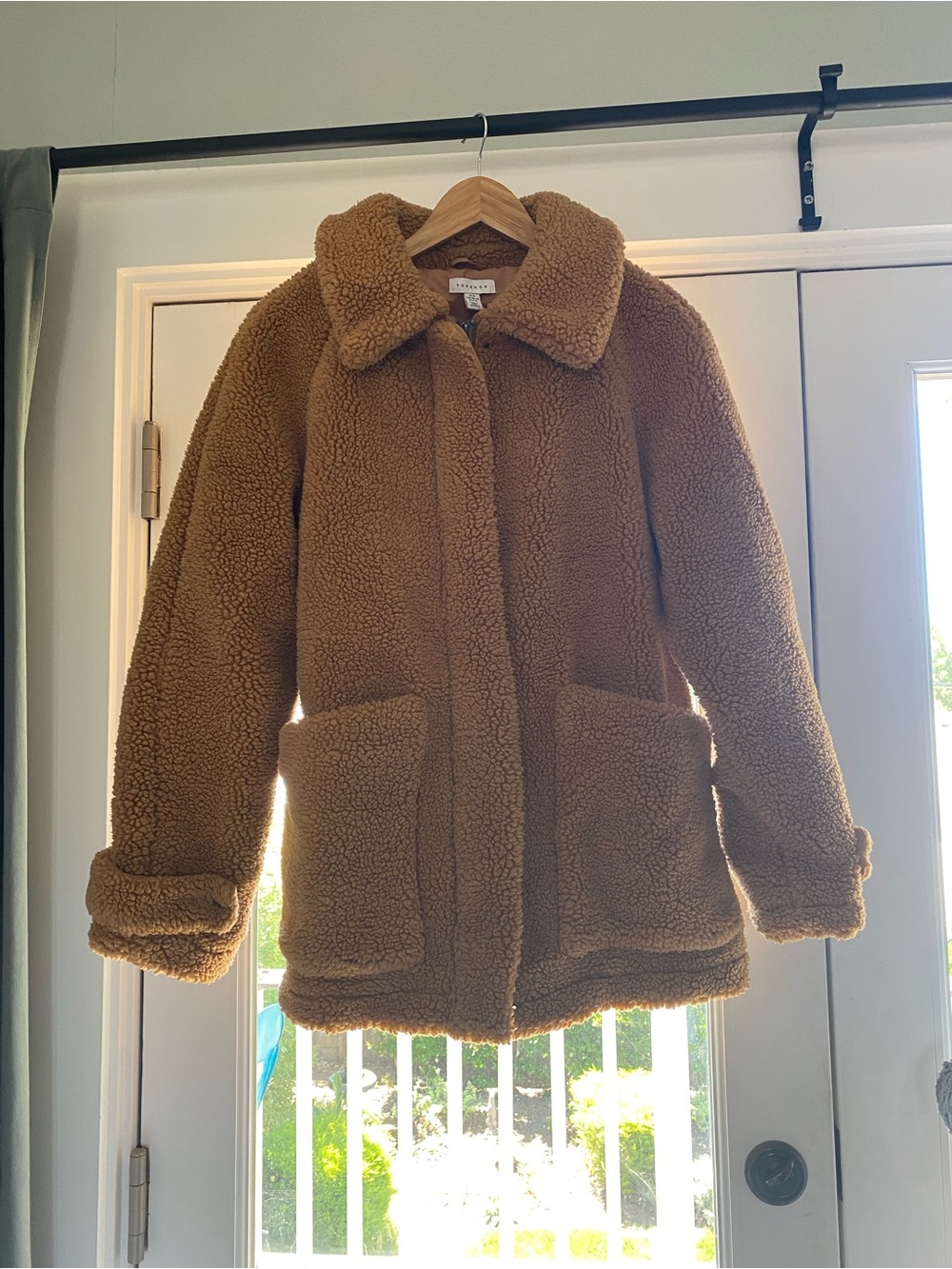 TOPSHOP Teddy Borg Zip Up Fleece Jacket in Camel Sz Medium
